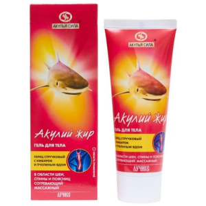 Акулья сила акулий жир  гель для тела 75мл согрев. перец струч. +  имбирь +  пчел.яд
