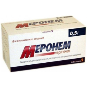 Меронем порошок для приготовления раствора для внутривенного введения 500мг №10