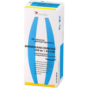 Флемоклав солютаб таблетки диспергируемые в полости рта 250мг + 62.5мг №20