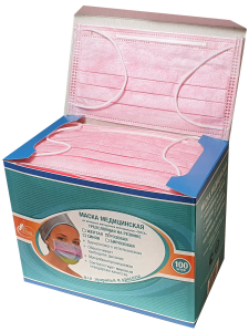 Гекса маска медицинская №10 нетканная не стерильная трехслойная на резинке розовая