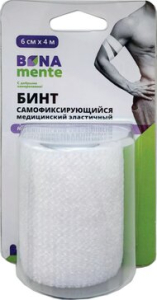 Бинт Бона менте эластичный самофиксирующий полипропилен 6смх4м белый