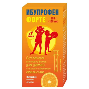 Ибупрофен форте суспензия для приема внутрь для детей 40мг/мл 160мл/200г с ароматом апельсина /в комплекте с мерным шприцем/