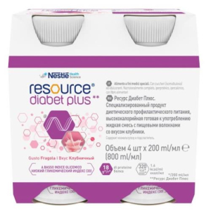 Ресурс диабет плюс смесь специализированная 200мл №4 с пищ. волокнами клубника