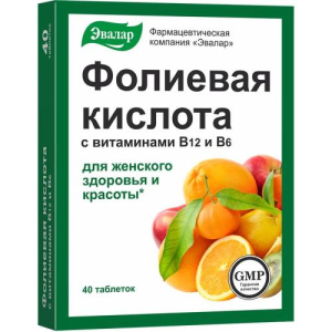 Эвалар фолиевая кислота таблетки №40 витамины в12 + в6 бад