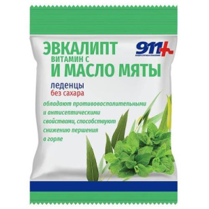 911 ваша служба спасения леденцы без сахара 50г эвкалипт, масло мяты с вит.С бад