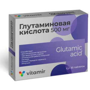 Витамир глутаминовая кислота таблетки кишечнорастворимые 500мг №30 бад