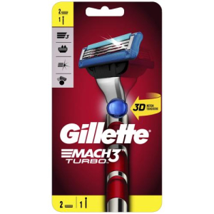 Жиллет мач 3 турбо станок бритвенный три д + 2 смен. кассеты