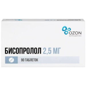 Бисопролол таблетки покрытые пленочной оболочкой 2.5мг №90