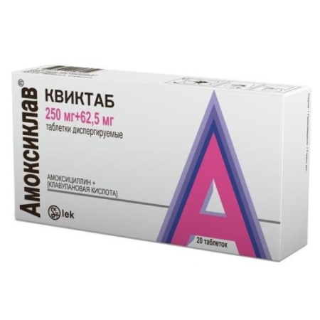 Амоксиклав квиктаб таблетки диспергируемые в полости рта 250мг + 62.5мг №20