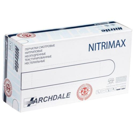Ардейл нитримакс перчатки смотровые нитриловые нестерильные неопудренные №100 (50 пар) текст р m белые