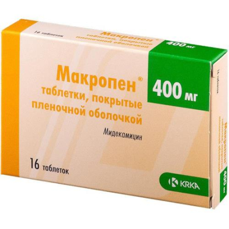 Макропен таблетки покрытые пленочной оболочкой 400мг №16 