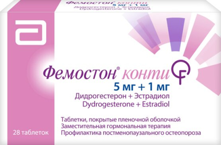 Фемостон конти таблетки покрытые пленочной оболочкой 5мг + 1мг №84