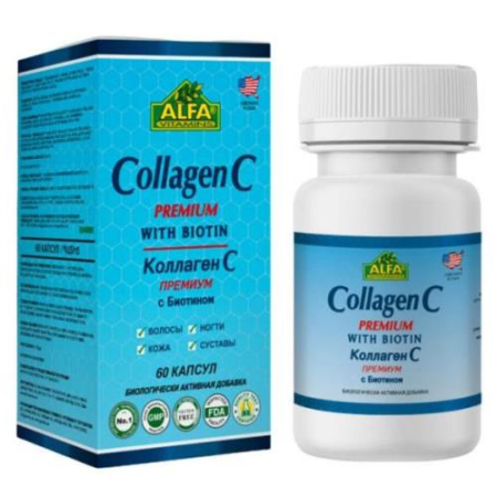 Альфа витамин с капсулы №60 коллаген с премиум + биотин (бад)