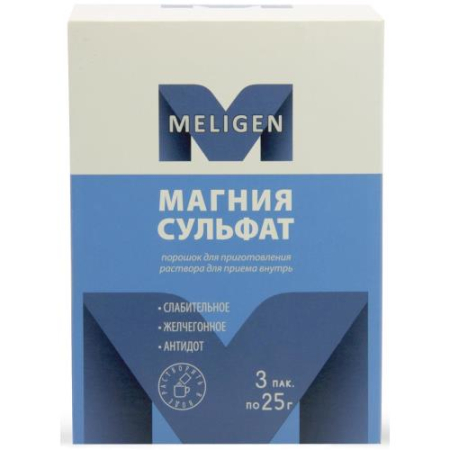 Магния сульфат порошок для приготовления раствора для приема внутрь 25г №3/мелиген